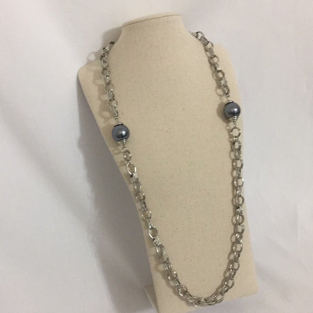 Ali-Khan Silver Tone  Long Necklace - Picture 3 of 4